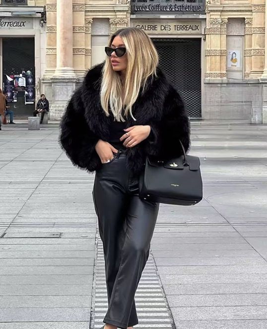 Damenbekleidung Faux Fox Pelzmantel Damen Kurze Jacke Wintermode Warme Pelzoberbekleidung Mit Taschen Street Style Schwarz Mode Warmes Fell_voghion.com