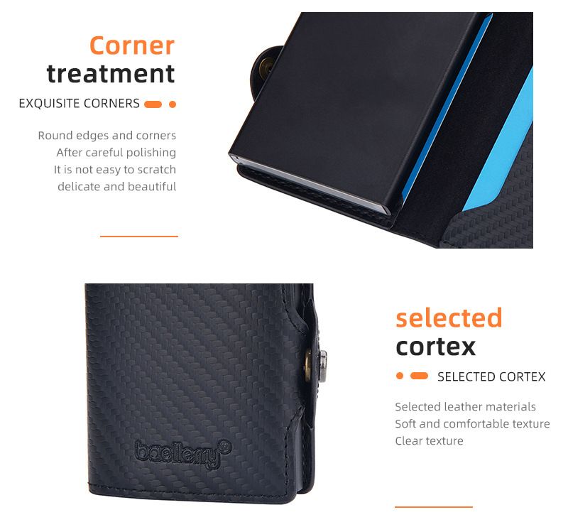 Baellery novo porta-cartões masculino de fibra de carbono RFID minimalista com fivela lateral e porta-cartões de metal com mola_voghion.com