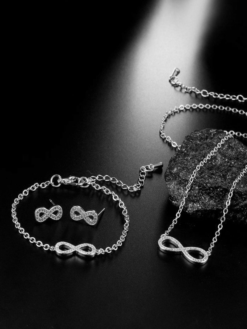 3-teiliges Schmuckset für Damen, elegantes Armband-, Ohrstecker- und Halskettenset mit Unendlichkeitssymbol und Zirkonia_voghion.com