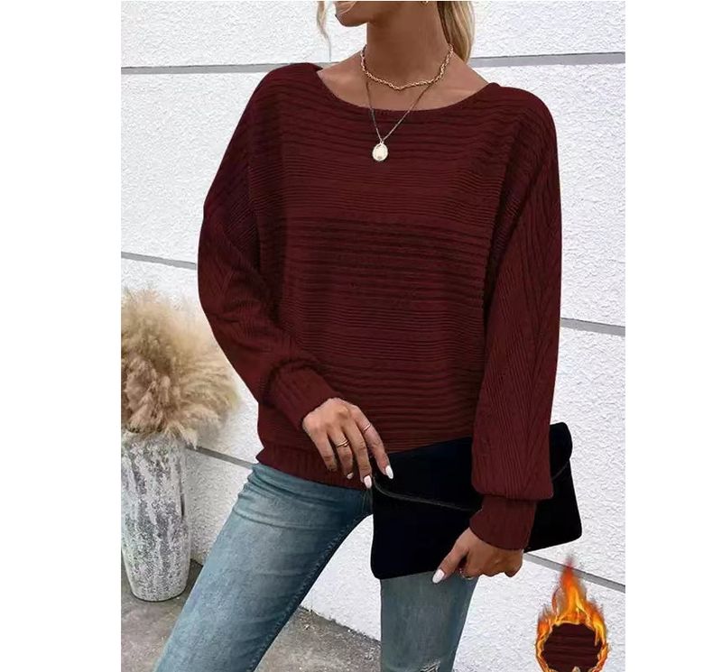 Autumn And Winter New Comfortable Casual Solid Color Long Sleeved Round Neck Patchwork Pullover Top T-shirt For Women_voghion.com