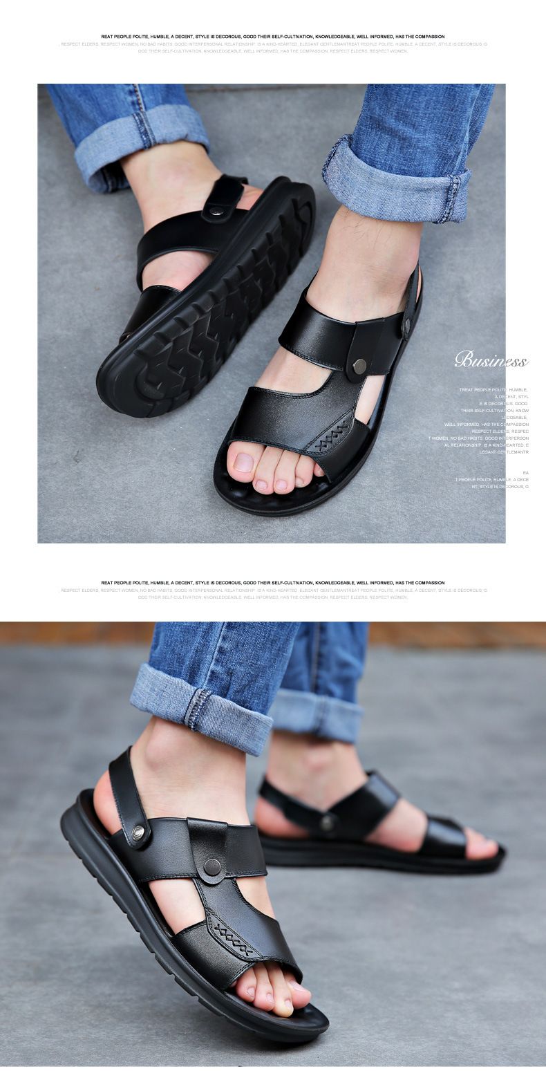 Echt Lieder Sandalen Männer 2024 nei Summer Fräizäit Duebelbenotzung Papp mëll Sohle Baussenkleeder Strandleder Sandalen_voghion.com
