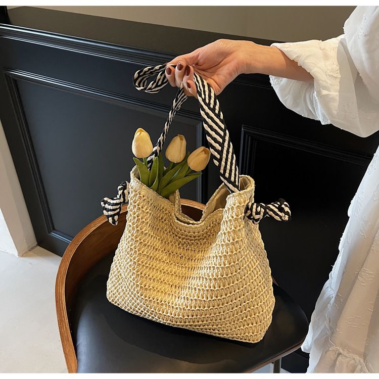 Große Kapazität Stroh gewebt für Frauen 2025 Neue Sommer Strand Urlaub Schulter Pendler Lazy Style Einkaufstasche_voghion.com