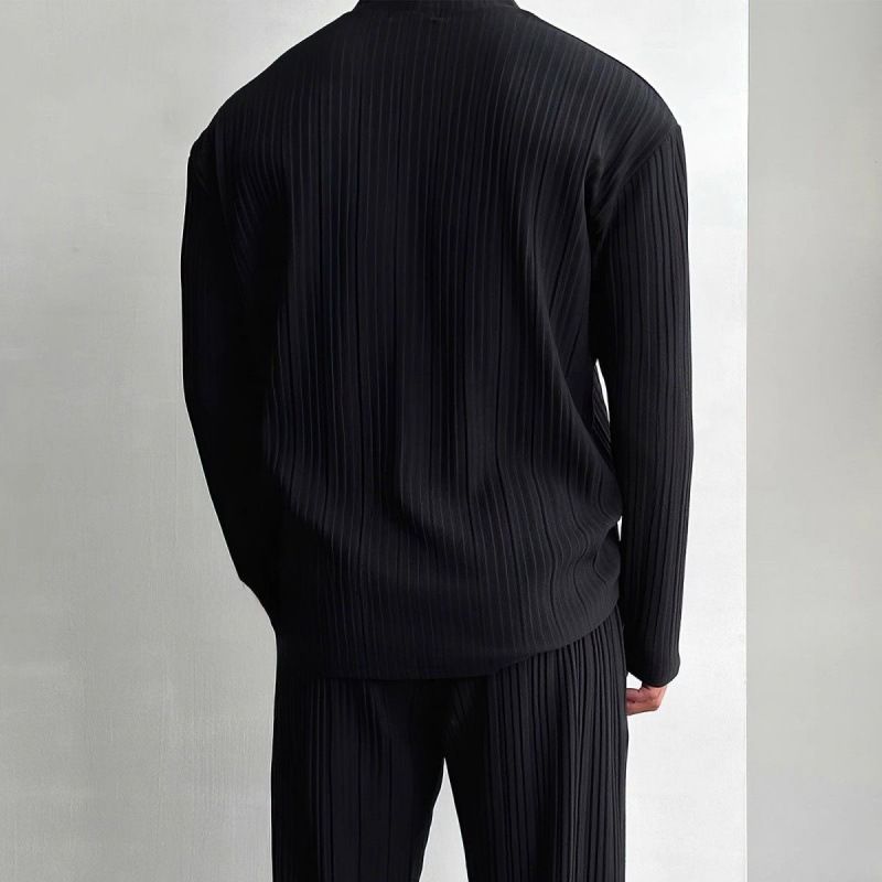 Cárdigan de punto con escote en V profundo, sexy, de color sólido fino para hombre, conjunto informal de dos piezas a la moda para hombre_voghion.com