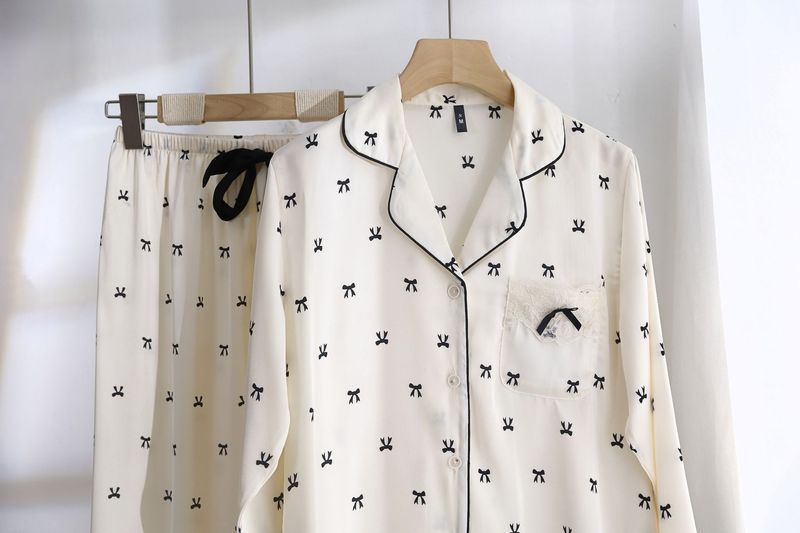 Dampyjamas för kvinnor i ny stil, långa ärmar och byxor i silkesrosett, tvådelade kostymer, kan bäras utomhus, hemkläder i ny stil_voghion.com