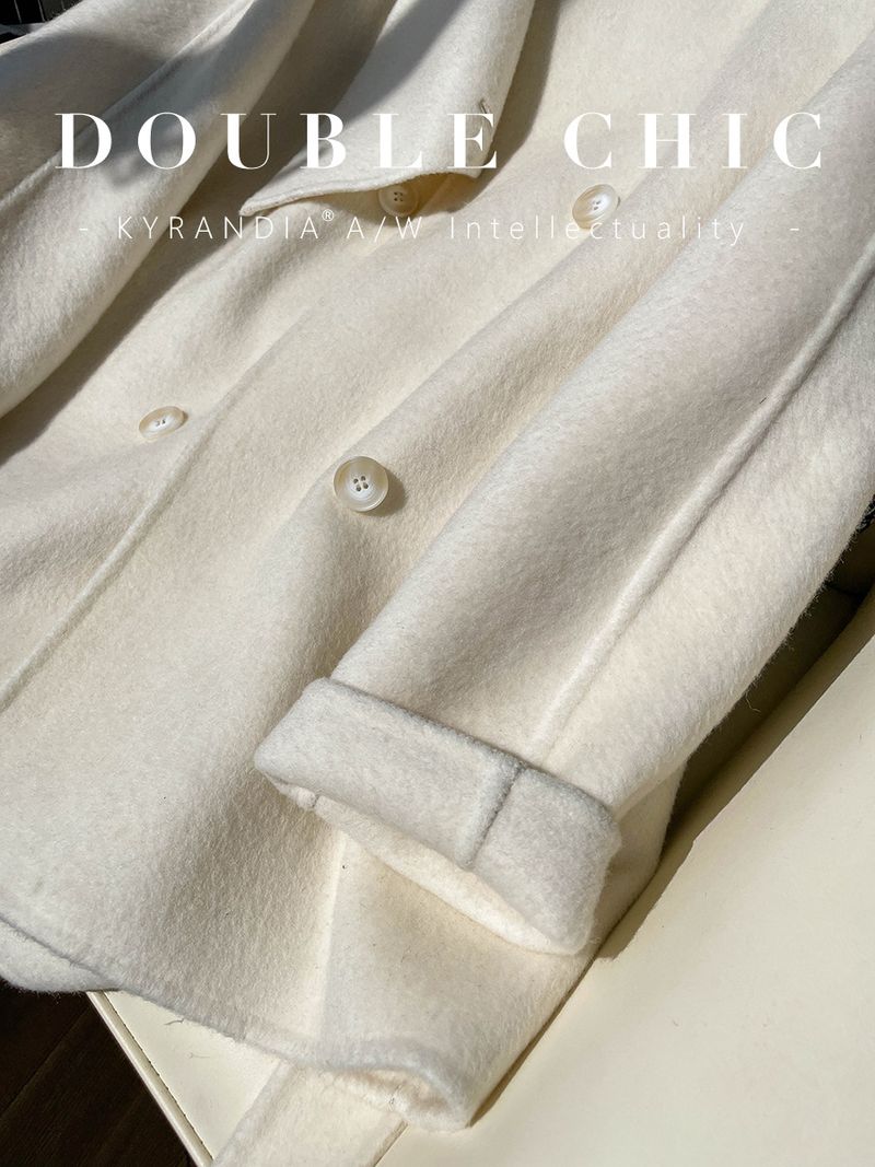 Luxury Double-Faced Wool Coat With Detachable Fox Fur Sleeves & Belt - Elegant Scarf Collar Long Coat For Women In Cream, Light Grey, Amber_voghion.com