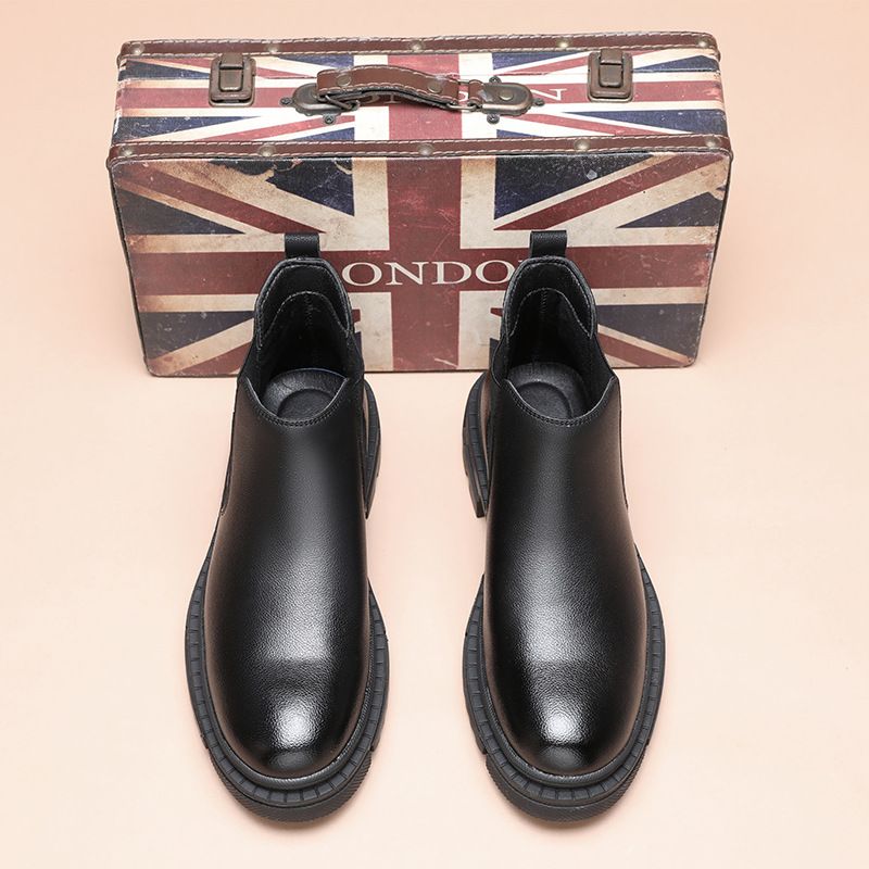 Chelsea Boots Herren Fleece Medium Help One Pedal Cigarette Boots Dickbesohlte Höhensteigernde Martin Boots Low-Top Boots_voghion.com