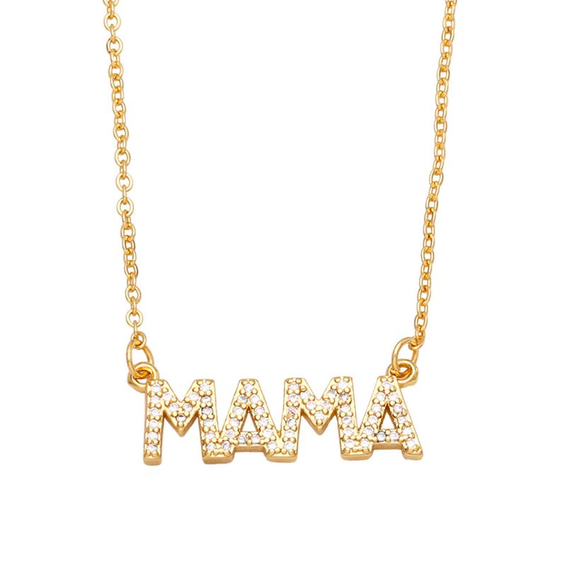 Collier lettre MAMA en diamant coloré, chaîne de clavicule, pendentif simple à la mode, cadeau de fête des mères_voghion.com