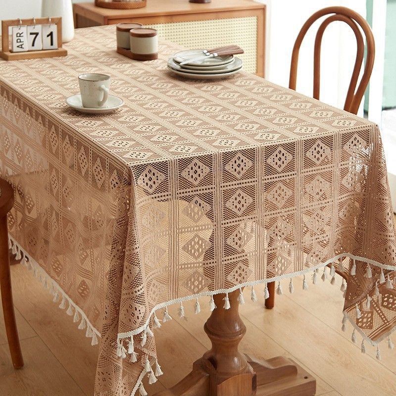 Nappe de style rétro, nappe rectangulaire de haute qualité, décoration d'ambiance tricotée_voghion.com