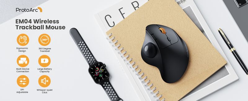 ProtoArc Wireless Trackball 2.4g Ergonomic Rollerball Mouse Rechargeable Bluetooth Computer Mice 3 Device Connection_voghion.com