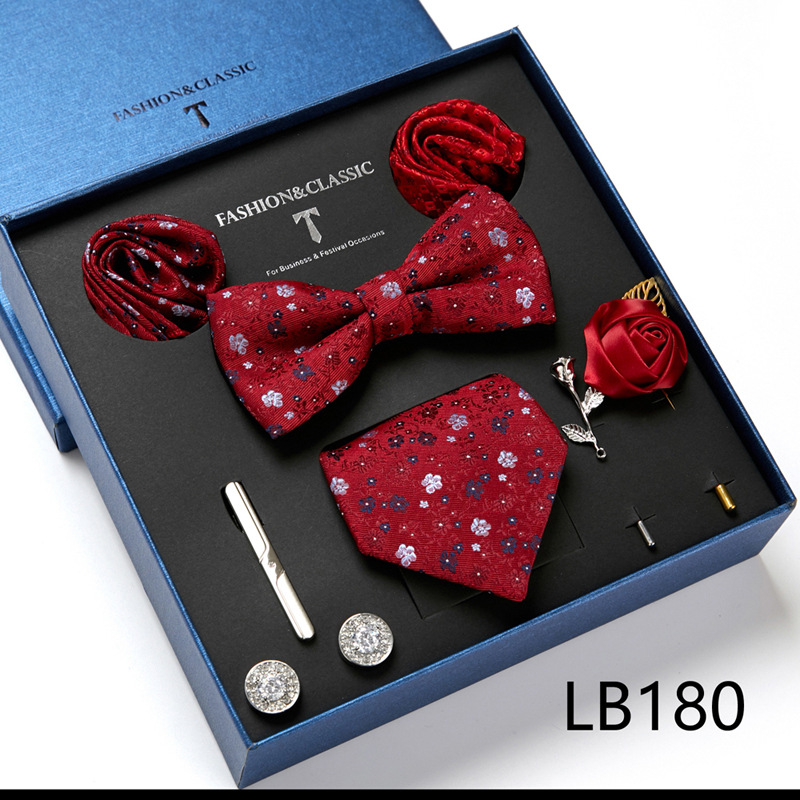 Men's Ties & Handkerchiefs fashionable business solid color flower tie square scarf 8-piece combination set_voghion.com