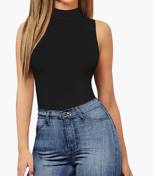 High Collar Sleeveless Vest Jumpsuit Bodysuit_voghion.com