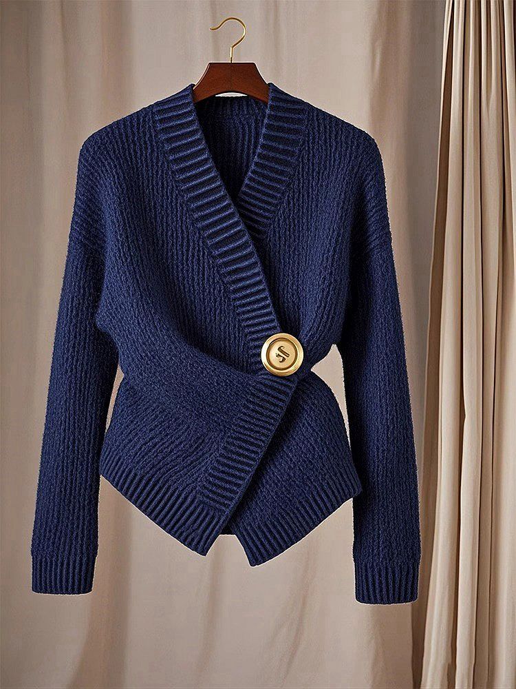 Dameskleding Zachte Waxy Trui High-end Temperament Taille Strakke Top High-end Super Mooie Tibetaanse Blauwe Gebreide Trui voor Dames_voghion.com