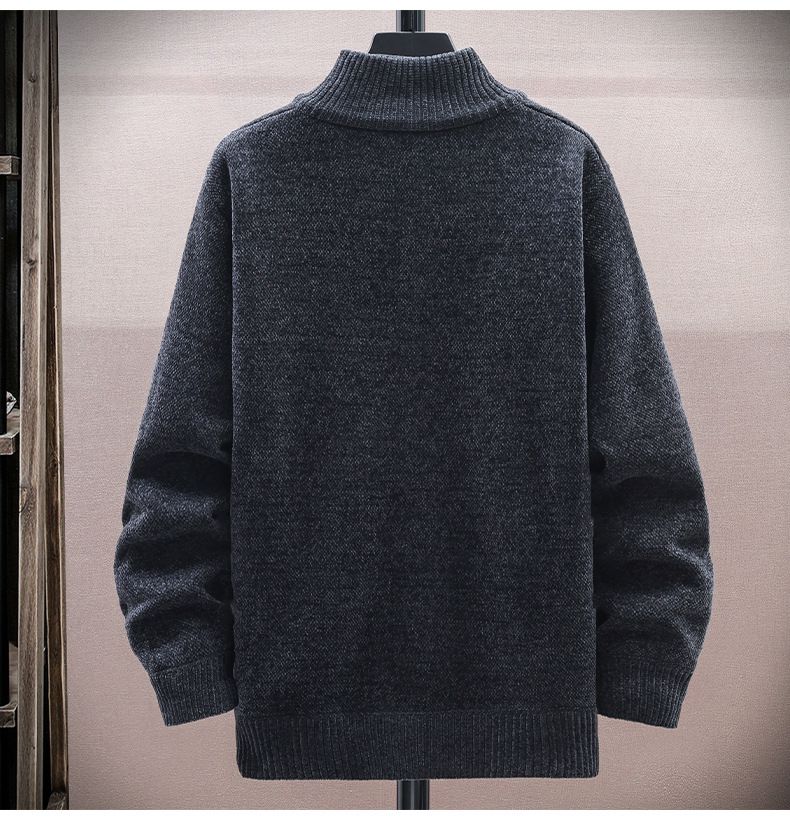 Herrenbekleidung Plus Samt-Strickjacke mit Fleecefutter – Hochwertiger modischer Pullover mit Stehkragen und All-in-One-Fleece für Wärme und Stil_voghion.com