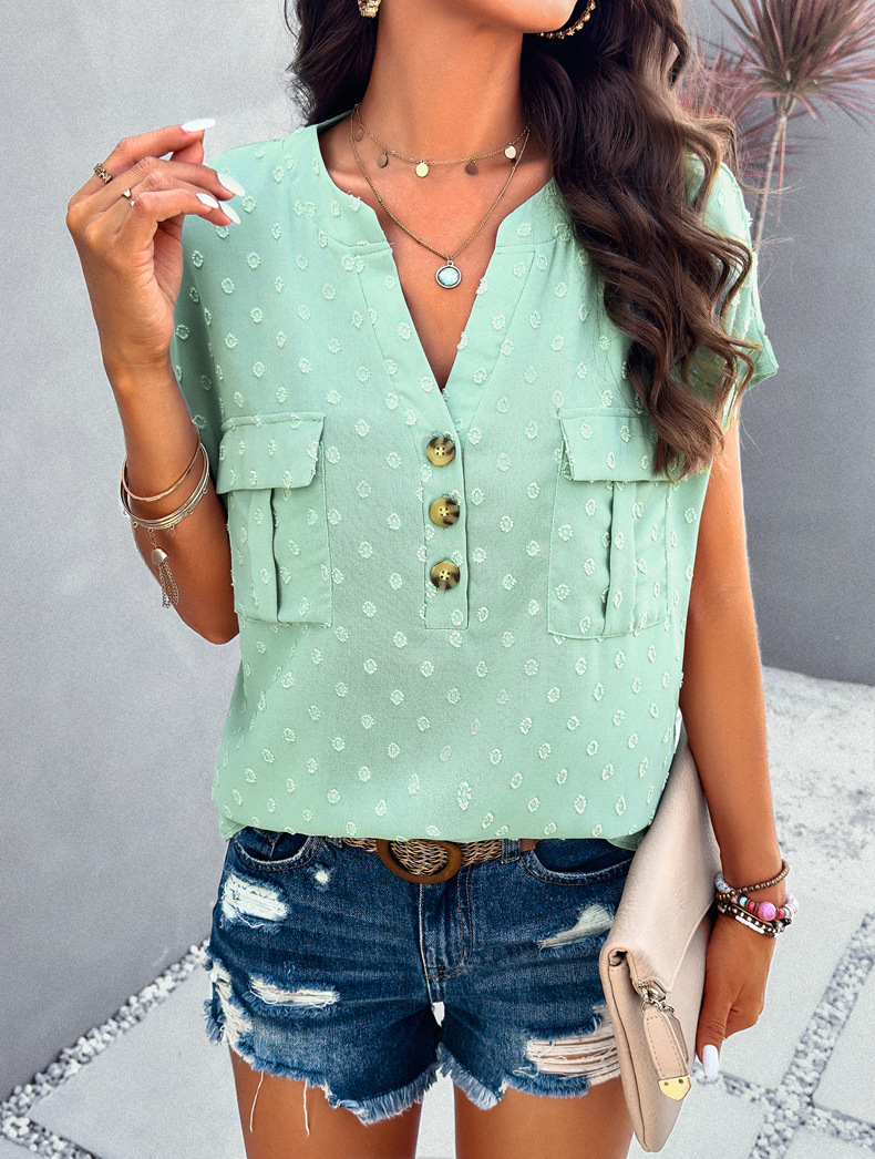 Maglietta casual con scollo a V dal temperamento da donna_voghion.com