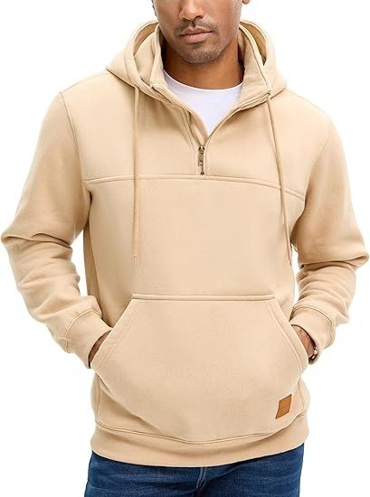 Herrenbekleidung Schweres Fleece-Kapuzenpullover - Warmer Winterpullover mit Kängurutasche, lässige, lockere Passform für Outdoor und Streetwear_voghion.com