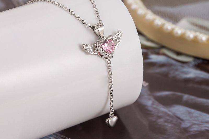 Ready Stock Sterg Sier Herz Engelsflügel Anhänger Choker Halsketten für Frauen Ästhetischer Schmuck Accessoires Geldschmuck_voghion.com