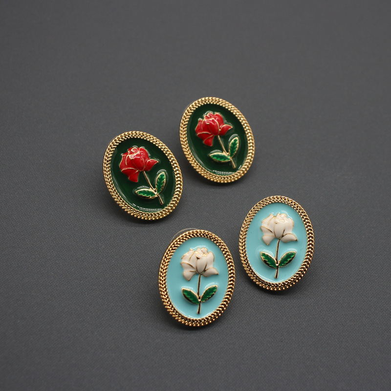 Orecchini da donna smalto primavera nuovo prodotto rosa goccia smalto retrò eleganti orecchini in argento ago pendolari orecchini fiori di caramella_voghion.com