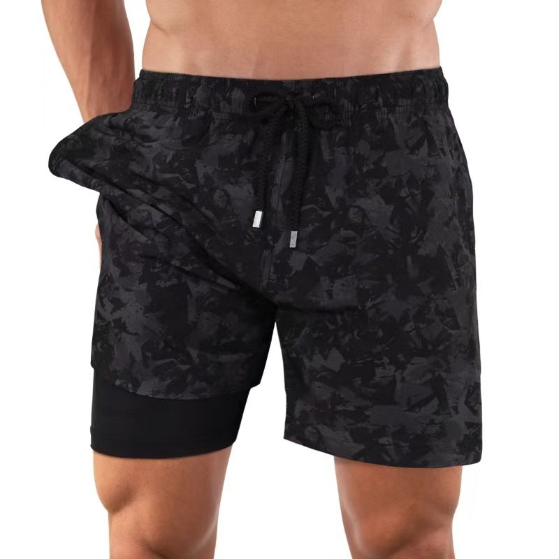 Herren Strandhose Sport Print Doppellagige Shorts Produkt-Upgrade Taschenentwässerung_voghion.com