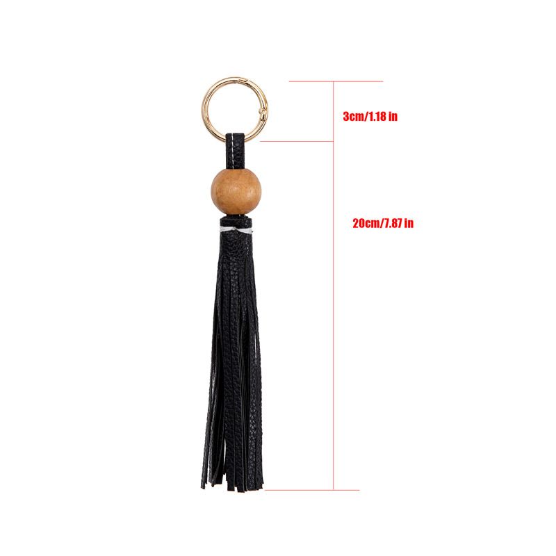 Purely Handmade Tassel Wooden Bead Hanging Ornament Bag Pendant Gift Keychain Leather Buckle_voghion.com