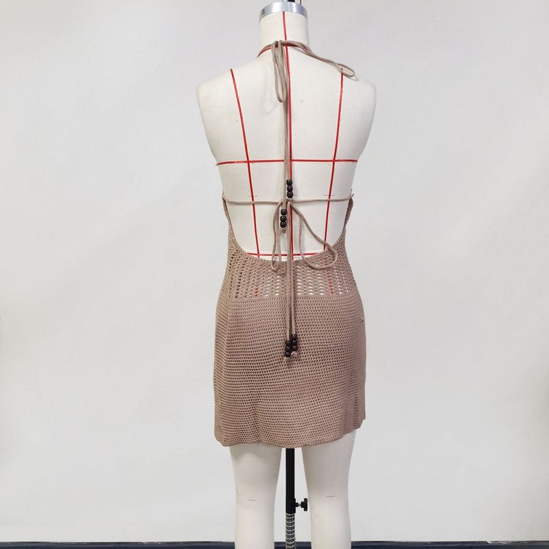Abito da spiaggia da donna in maglia con scollo a V, sexy, senza schienale, con lacci_voghion.com