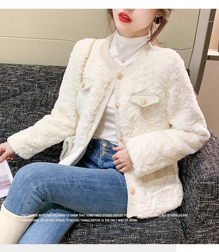 Cropped Bouclé Jacket – Chenille-Trimmed Sleeveless Vest With Polo Collar (S-XL, Ivory)_voghion.com
