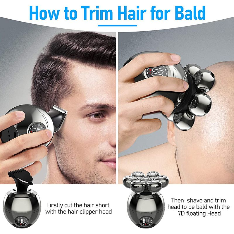 5 In 1 7D LCD Screen Beard Trimmer Washable Portable Usb Wireless Charging Electric Shaver Razor For Men_voghion.com