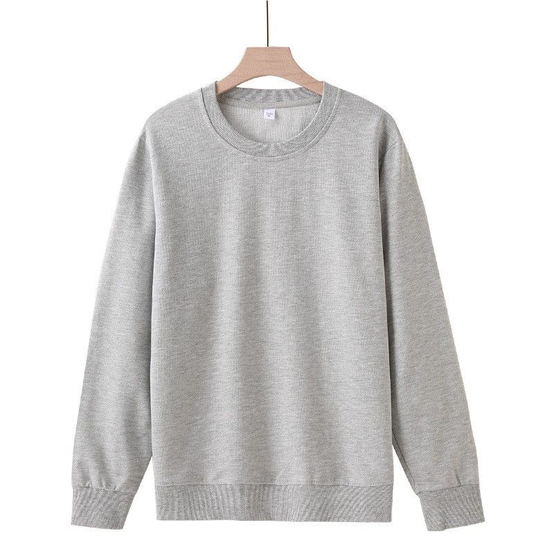 Cotton round neck looped hoodie for men women in autumn, solid color versatile top, loose and thin casual long sleeved_voghion.com
