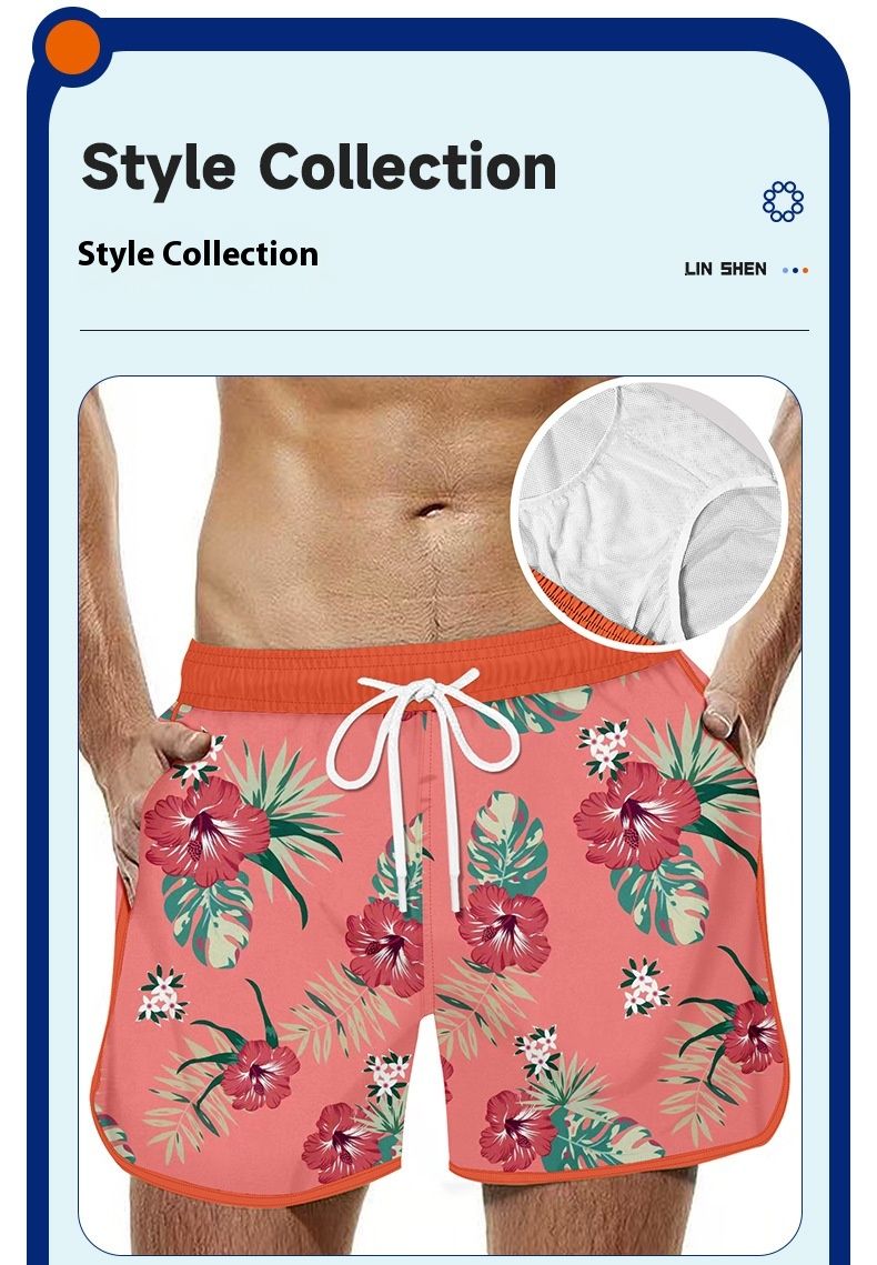 Pantaloni casual estivi stampati, pantaloni da spiaggia in tre parti, pantaloncini da esterno personalizzati ad asciugatura rapida, in rete triangolare, per uomo_voghion.com