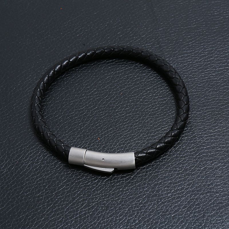 Bracciale da uomo in pelle intrecciata semplice, retrò, in acciaio inossidabile, con corda per la mano_voghion.com