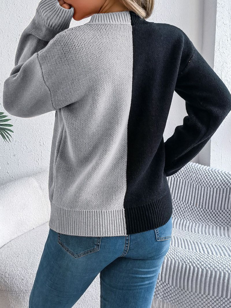 Autumn Winter Halloween Ghost Pumpkin Color-Block Long Sleeve Pullover Sweater Women's Fashion_voghion.com
