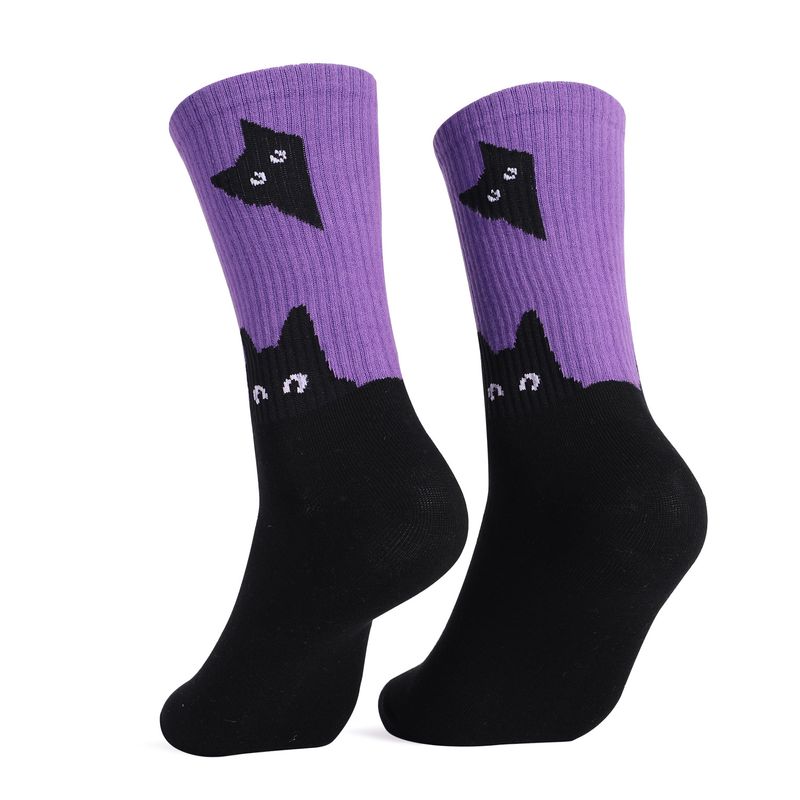 Casual socks hot cat dog rainbow large size cotton socks women's casual cotton women's mid-tube socks_voghion.com