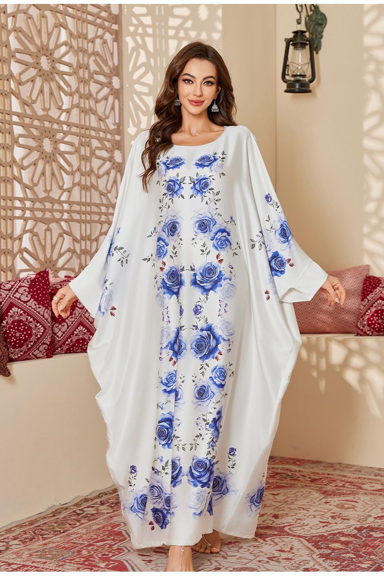 Damen Nachtwäsche Frühling und Herbst Mitte Wunderschönes bedrucktes Nachthemd Lose Lange Robe_voghion.com