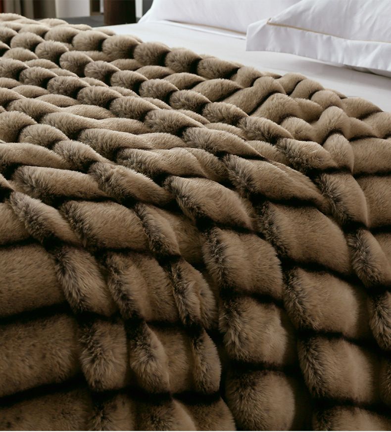 2025 Coperta copripiumino per una o due persone, in pile di coniglio double face, in pelliccia di rex stampata sul retro, spessa e calda, in melad_voghion.com