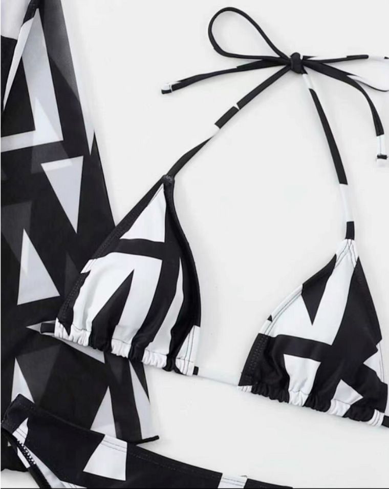 Costume da bagno correttore da donna a maniche lunghe bikini a triangolo diviso con stampa digitale_voghion.com