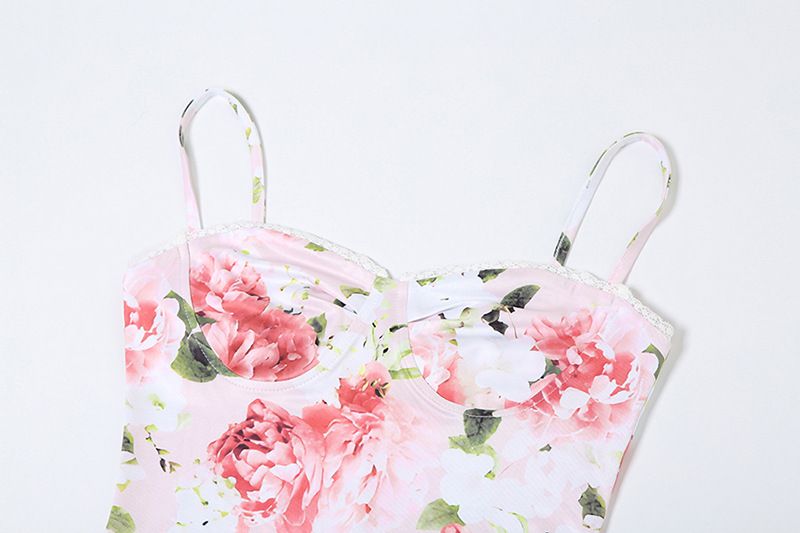 Vestido feminino primavera e verão, novo estilo europeu e americano, saia longa floral, temperamento francês, Pure Desire, slim, suspensório_voghion.com