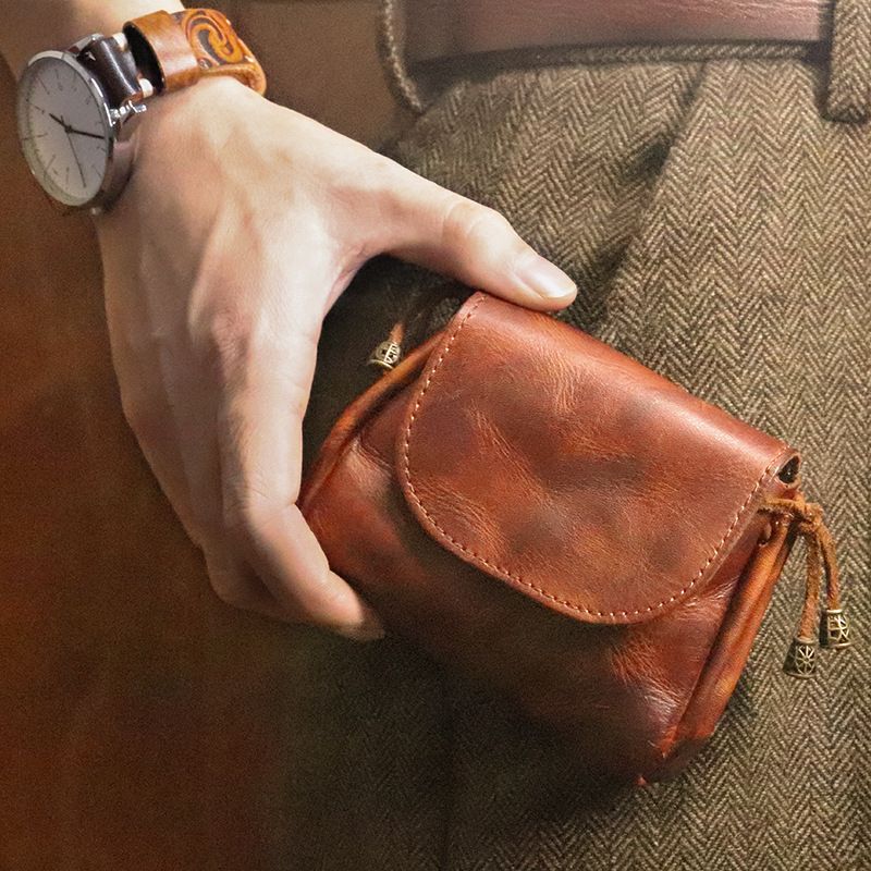 Portamonete conciato al vegetale tinto a mano per donna, portachiavi in vera pelle di vacchetta con strato superiore in stile cinese, auricolare_voghion.com