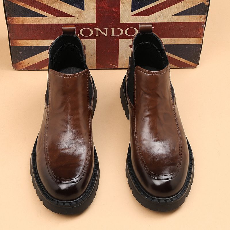 Martin Boots Herren Ärmel Chelsea Braun Herrenstiefel Mid-Wind Casual Lederstiefel_voghion.com