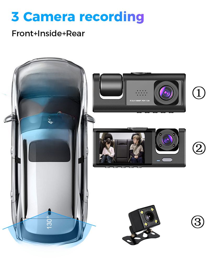 Privatus 3 modelio objektyvo vaizdo įrašymo įrenginys, 2 colių ekranas, automobilinis įrašymo įrenginys HD naktinio matymo DASHCAM automobilinis DVR_voghion.com