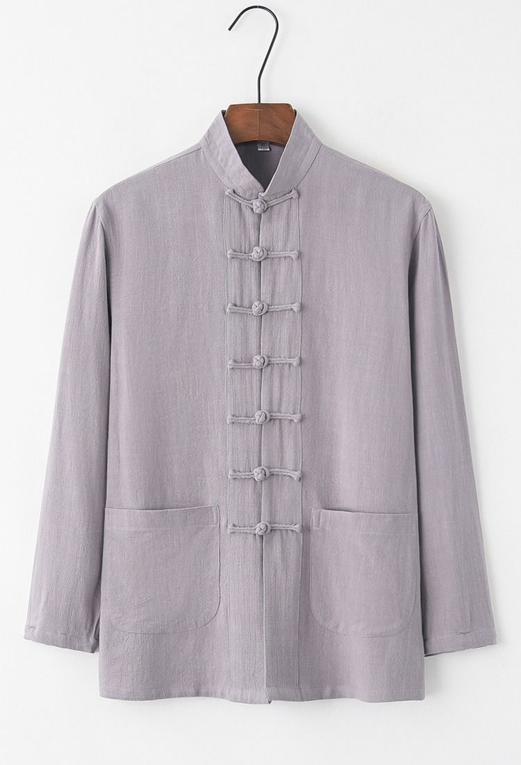 Abito da uomo in cotone e lino, a maniche lunghe, abbottonato, sottile, per mezza età e anziani, stile Tai Chi_voghion.com
