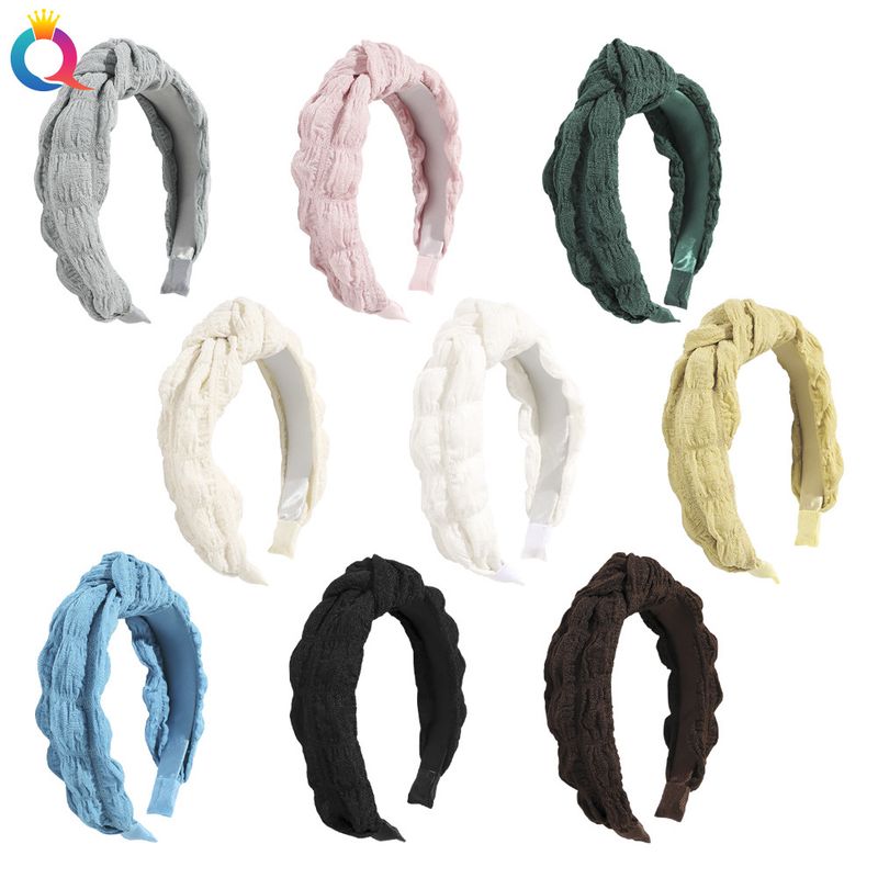 Korean Style Cream-Colored Puff Fabric Bow Headband For Women, Fashionable Hair Accessory For Daily Wear, Workout, And Home Use_voghion.com