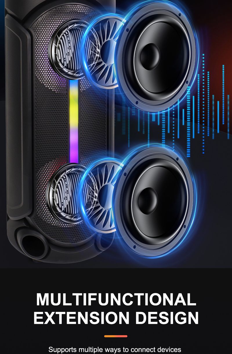 ZQS8267 Hot Sale Dual 8 tuuman 40 W:n suuritehoinen kannettava Bluetooth-kaiutin mikrofonilla värikäs valo_voghion.com