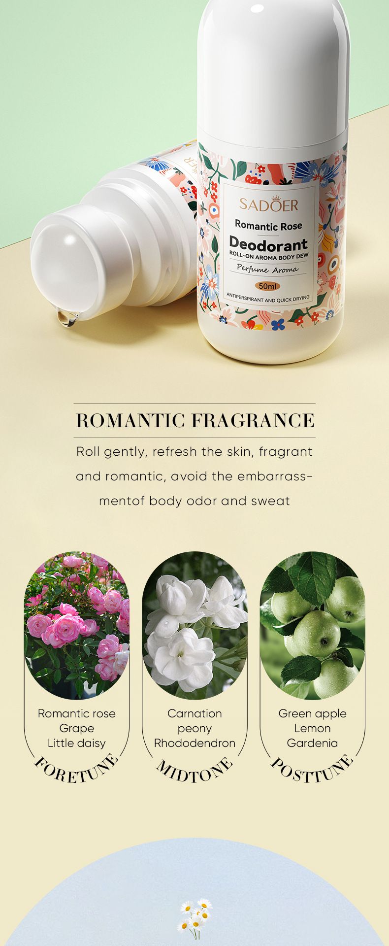 Full English Antiperspirant SADOER Orchid Wind Chime Roll-On Deodorant Portable Long-Lasting Fragrance_voghion.com