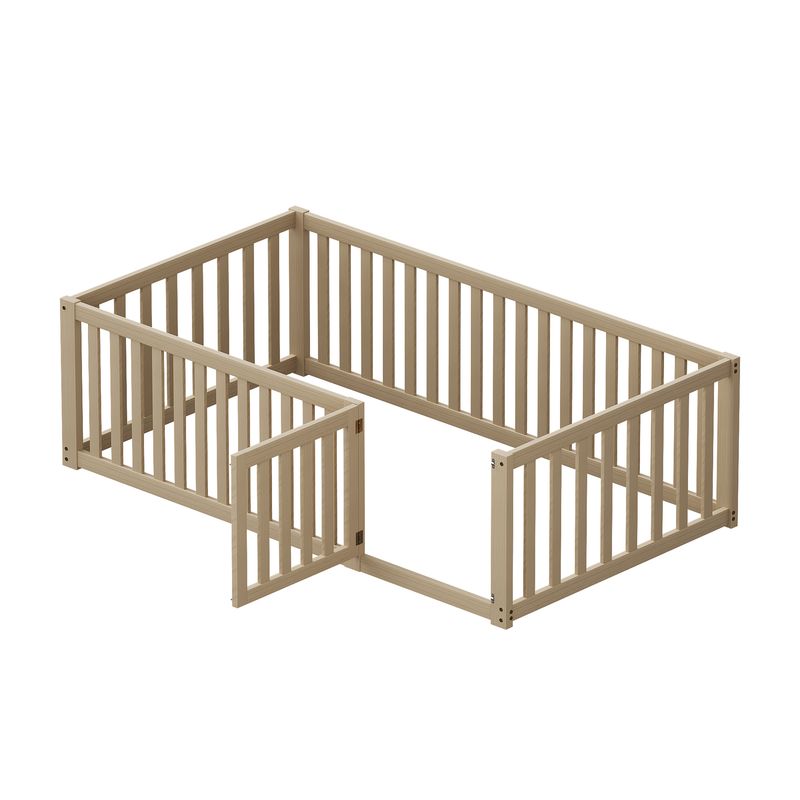 Kinderbett 90x200cm, Holzboden Mit Zaun Und Tür_voghion.com