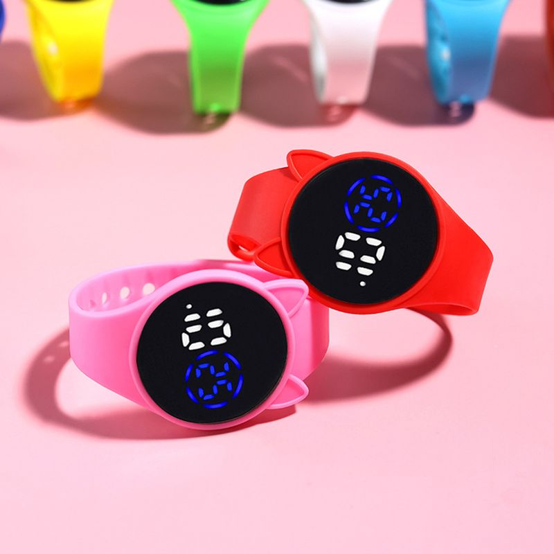 Xinweiqing Electronic Watch Luminous Swimming Round Dial Cartoon Cat Ear Sport LED Digital Bracelet for Student_voghion.com