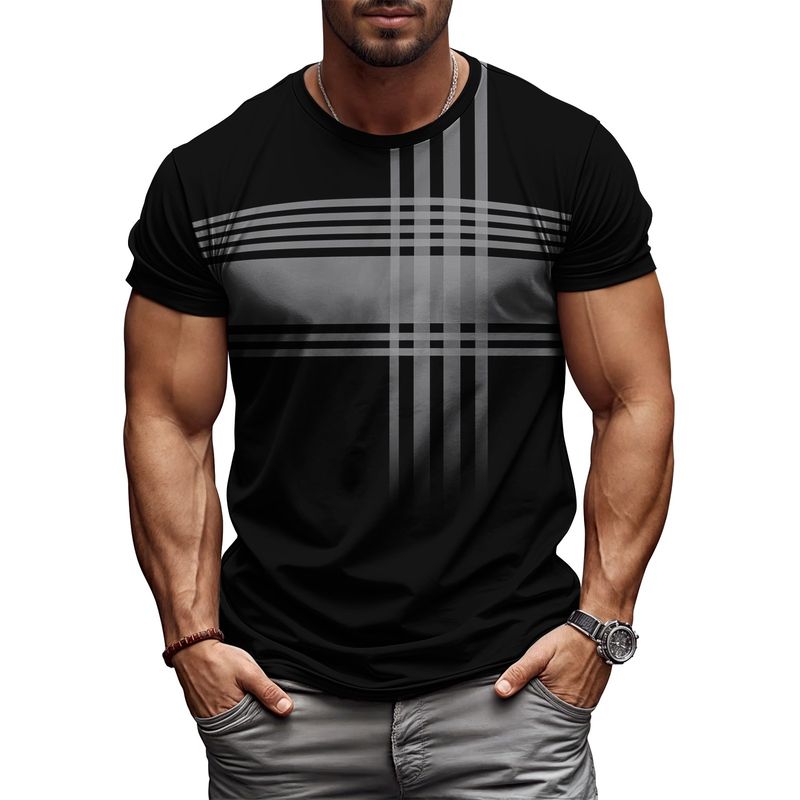 2025 Modern Mens Graphic T Shirt Stripe Geometry Design Summer Streetwear Short Sleeve Tee Hipster Harajuku Style Breathable Cot_voghion.com