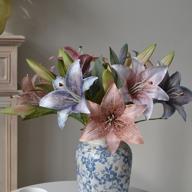 Kënschtlech Blumm, falsch Blumm, Retro Hierschtlilie, Uelegmolerei am 3D-Effekt, 2-Kapp Blummenhausdekoratioun, einfachen europäesche Stil an amerikanesche Stil_voghion.com