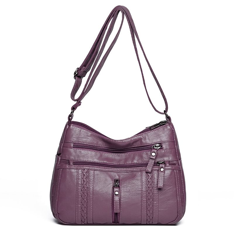 Borsa a tracolla leggera semplice da mamma, casual, in morbida pelle, lavata, nuova, grande capacità, 2024_voghion.com