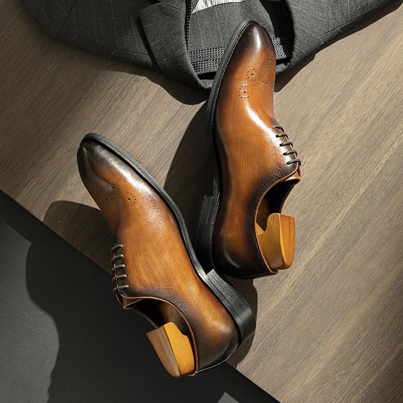 【 Shipping Within 48 Hours 】 Leather Genuine Leather, Small Square Toe Oxford Shoes, Business Formal Wear, Handmade_voghion.com