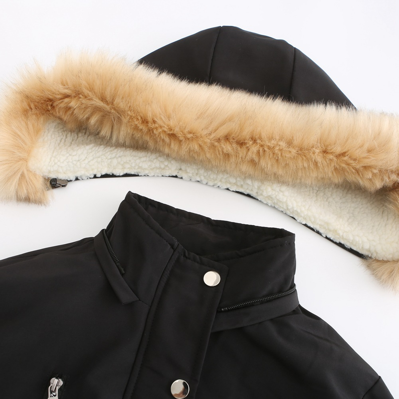 Cappotto imbottito in lana d'agnello spesso da donna, cappotto imbottito ampio, cappello staccabile e giacca in pile_voghion.com
