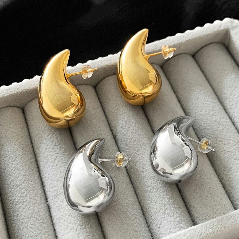 Orecchini a bottone ovali in lega dorata di alta qualità, classici a forma di goccia d'acqua per donna_voghion.com